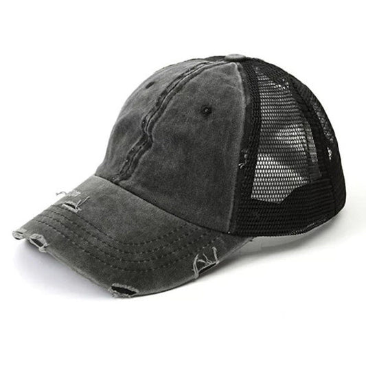 Distressed Messy Bun Hat Cap