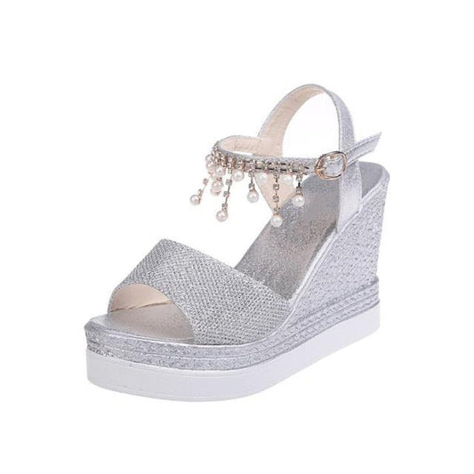 Stevvex Women's Sequined Platform Espadrille Sandals ST85SH5689HUG