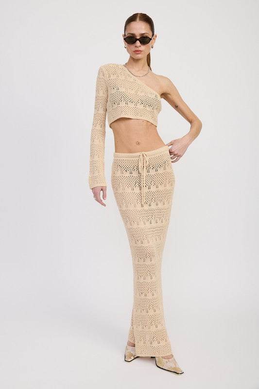 Emory Park Crochet Matching Set One Shoulder Top & Maxi Skirt