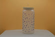 Wrap-around blue floral design on frosted 16oz beer can glass featuring small blue flowers