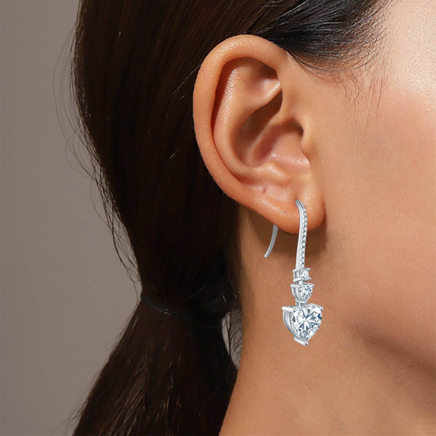 5.44 Carat 925 Sterling Silver Moissanite Heart Drop Earrings - Rosa Apparel