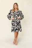 Double Take Full Size Printed Ruffle Hem Long Sleeve Midi Dress - Rosa Apparel