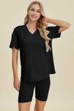 Basic Bae Full Size Ribbed V-Neck Short Sleeve Top and Shorts Set Stretchy Womenswear - Rosa Apparel