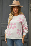 Angel Wings Floral Print Round Neck Dropped Shoulder Pullover Sweater - Rosa Apparel