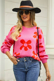 Angel Wings Floral Print Round Neck Dropped Shoulder Pullover Sweater - Rosa Apparel
