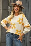 Angel Wings Floral Print Round Neck Dropped Shoulder Pullover Sweater - Rosa Apparel