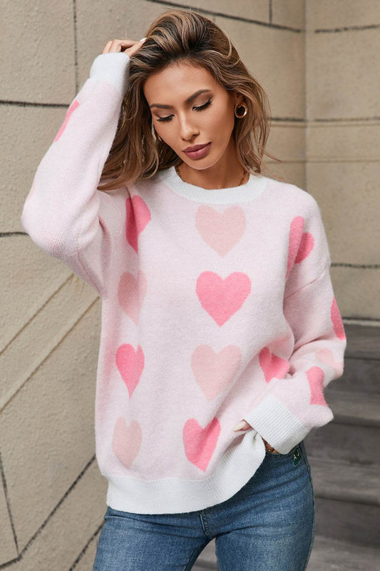 Angel Wings Heart Round Neck Long Sleeve Sweater - Rosa Apparel