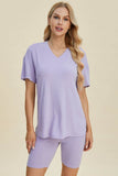 Basic Bae Full Size Ribbed V-Neck Short Sleeve Top and Shorts Set Stretchy Womenswear - Rosa Apparel