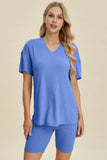Basic Bae Full Size Ribbed V-Neck Short Sleeve Top and Shorts Set Stretchy Womenswear - Rosa Apparel