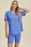 Basic Bae Full Size Ribbed V-Neck Short Sleeve Top and Shorts Set Stretchy Womenswear - Rosa Apparel
