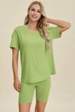 Basic Bae Full Size Ribbed V-Neck Short Sleeve Top and Shorts Set Stretchy Womenswear - Rosa Apparel
