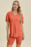 Basic Bae Full Size Ribbed V-Neck Short Sleeve Top and Shorts Set Stretchy Womenswear - Rosa Apparel