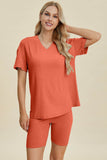 Basic Bae Full Size Ribbed V-Neck Short Sleeve Top and Shorts Set Stretchy Womenswear - Rosa Apparel