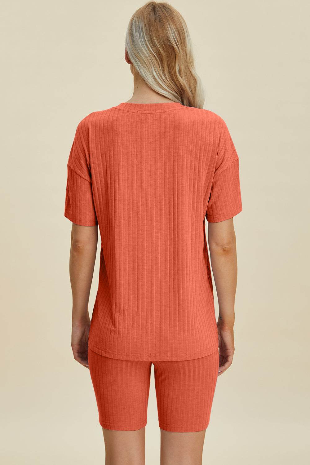 Basic Bae Full Size Ribbed V-Neck Short Sleeve Top and Shorts Set Stretchy Womenswear - Rosa Apparel