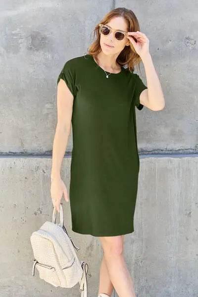 Basic Bae Full Size Round Neck Short Sleeve Dress with Pockets - Rosa Apparel