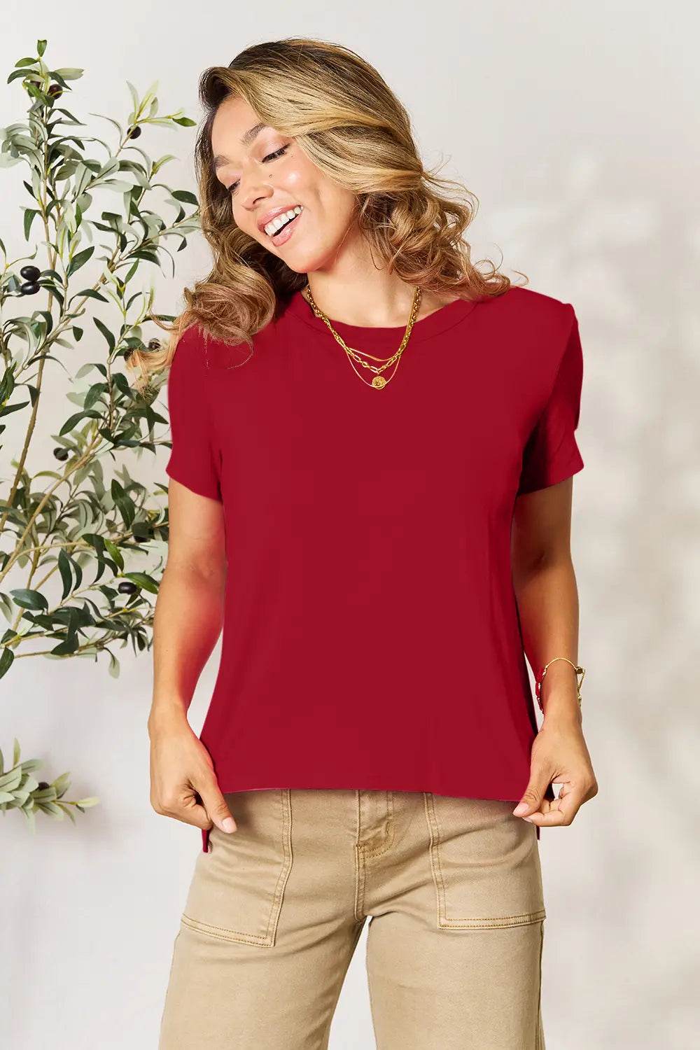 Basic Bae Full Size Round Neck Short Sleeve T-Shirt - Rosa Apparel