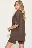 Basic Bae Full Size V-Neck Drop Shoulder Short Sleeves T-Shirt and Shorts Set - Rosa Apparel