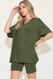 Basic Bae Full Size V-Neck Drop Shoulder Short Sleeves T-Shirt and Shorts Set - Rosa Apparel