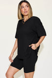 Basic Bae Full Size V-Neck Drop Shoulder Short Sleeves T-Shirt and Shorts Set - Rosa Apparel