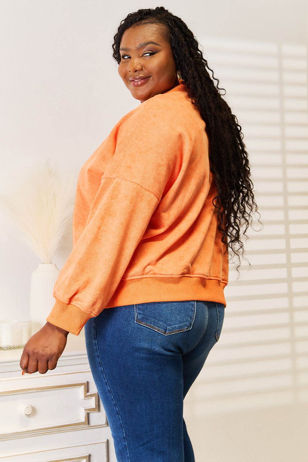 Basic Bae Round Neck Dropped Shoulder Sweatshirt - Rosa Apparel