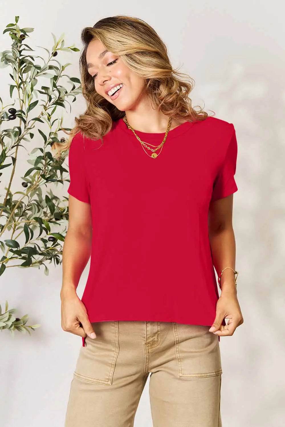 Basic Bae Full Size Round Neck Short Sleeve T-Shirt - Rosa Apparel
