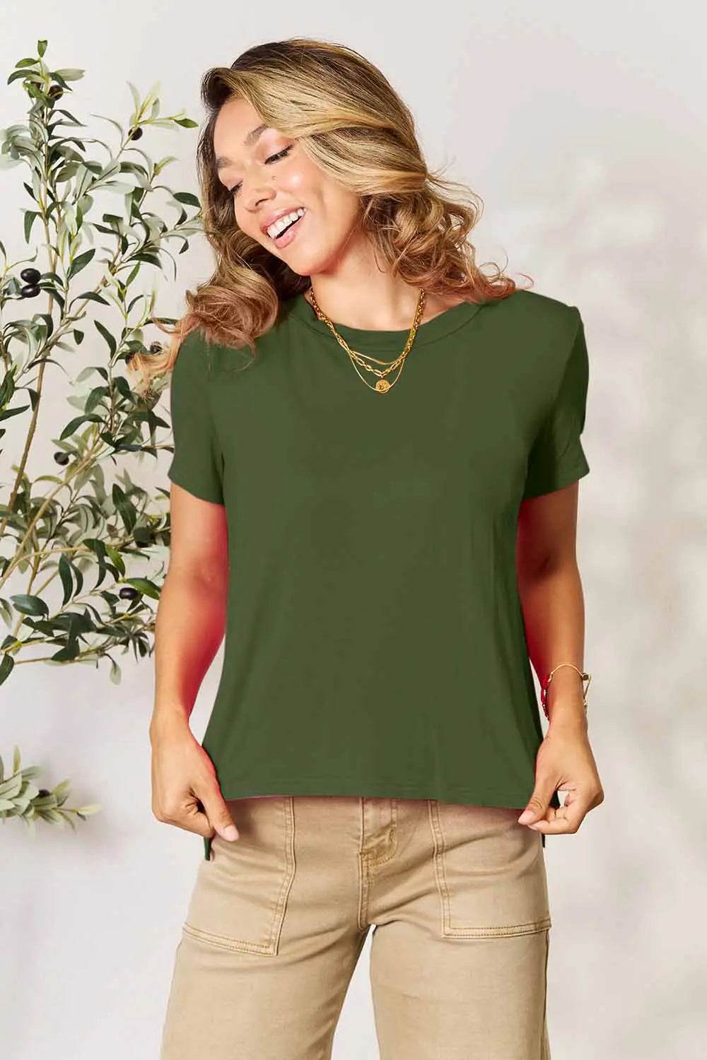 Basic Bae Full Size Round Neck Short Sleeve T-Shirt - Rosa Apparel