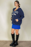 Brooklyn New York Graphic Drop Shoulder Zipper Up Hoodie - Rosa Apparel