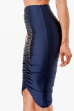 Center ruched knee length Shiny Tricot skirt
