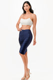 Center ruched knee length Shiny Tricot skirt