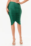 Center ruched knee length Shiny Tricot skirt