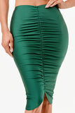 Center ruched knee length Shiny Tricot skirt