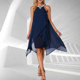 Chiffon Halter Neck Mini Dress Sleeveless Cocktail Gown