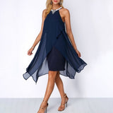 Chiffon Halter Neck Mini Dress Sleeveless Cocktail Gown