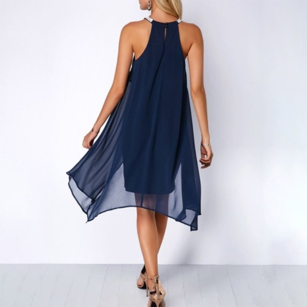Chiffon Halter Neck Mini Dress Sleeveless Cocktail Gown