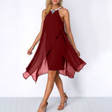 Chiffon Halter Neck Mini Dress Sleeveless Cocktail Gown
