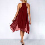 Chiffon Halter Neck Mini Dress Sleeveless Cocktail Gown
