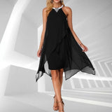 Chiffon Halter Neck Mini Dress Sleeveless Cocktail Gown