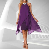Chiffon Halter Neck Mini Dress Sleeveless Cocktail Gown