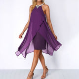 Chiffon Halter Neck Mini Dress Sleeveless Cocktail Gown