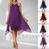 Chiffon Halter Neck Mini Dress Sleeveless Cocktail Gown