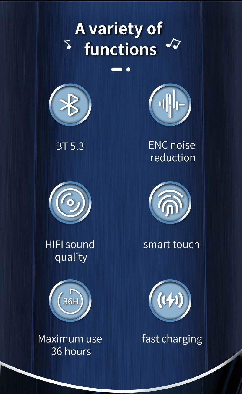 DZ-iTech Wireless Earbuds J5 Pro, ANC+ENC, Noise Cancelling Headsets TWS BT5.3. 36H of Usage time, LCD Power Display - Rosa Apparel