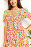 Devine Smocked Sweetheart Neck Flounce Sleeve Mini Dress - Rosa Apparel