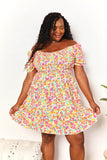 Devine Smocked Sweetheart Neck Flounce Sleeve Mini Dress - Rosa Apparel