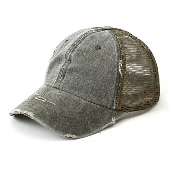 Distressed Messy Bun Hat Cap