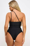Donna Ribbed Asymmetrical One-Shoulder Tankini Set - Rosa Apparel
