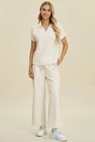 Double Take Full Size Collared Neck Short Sleeve Top and Pants Set - Rosa Apparel