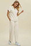 Double Take Full Size Collared Neck Short Sleeve Top and Pants Set - Rosa Apparel
