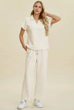 Double Take Full Size Collared Neck Short Sleeve Top and Pants Set - Rosa Apparel