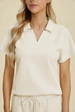 Double Take Full Size Collared Neck Short Sleeve Top and Pants Set - Rosa Apparel