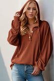 Double Take Full Size Half Button Long Sleeve Hoodie - Rosa Apparel